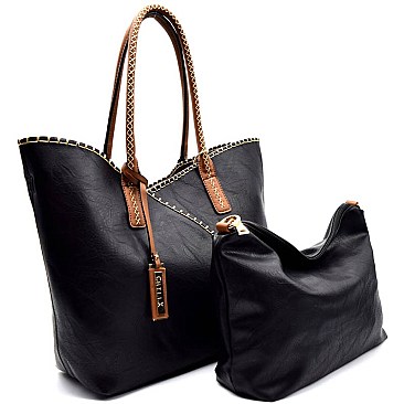 COL001-LP Stitch Accent 2 in 1 2 Tone Tote