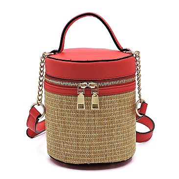 Fashion Straw Cylinder Crossbody Bag Satchel