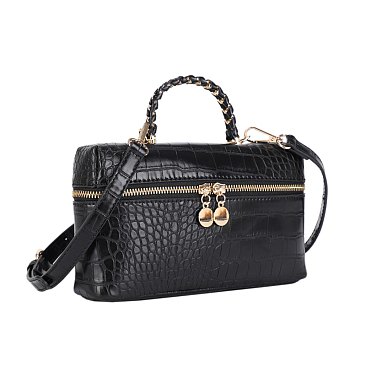 Braided Top Handle Boutique Croco Boxy Satchel - Cosmetic Purse