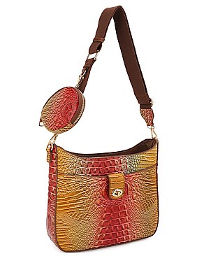 Rainbow Spliced Crocodile Pattern Single Shoulder Saddle Crossbody Bag