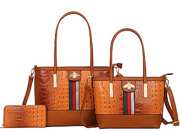 3-in-1 Crocodile Tote Bags with Wallet Set