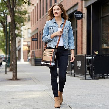 Multi Zip Pocket Plaid Check Whipstitch Cross Body Bag