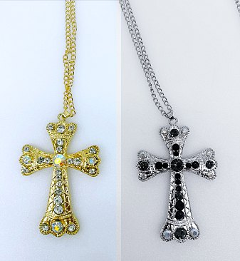 Embelished Rhinestone Cross necklace with chain