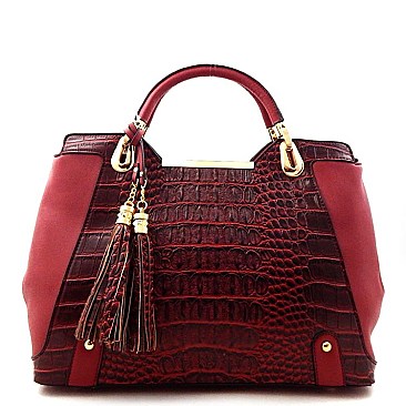 Crocodile Print Metal Handle Satchel