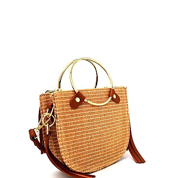 CS2218-LP Metal Handle Accent Knitted Straw Shoulder Bag