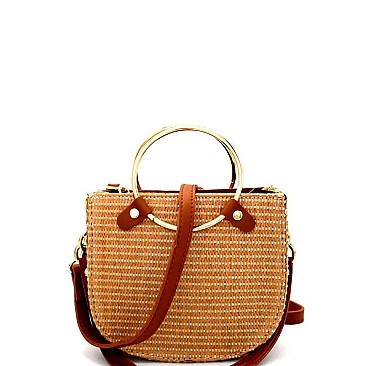 CS2218-LP Metal Handle Accent Knitted Straw Shoulder Bag