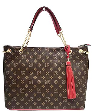 Tassel Accent Monogram Shoppers Bag