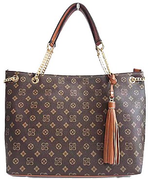 Tassel Accent Monogram Shoppers Bag
