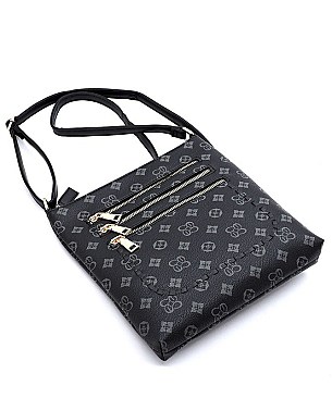 Multi Zip Pocket Monogrammed Whipstitch Cross Body Bag