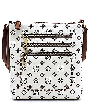 Multi Zip Pocket Monogrammed Whipstitch Cross Body Bag