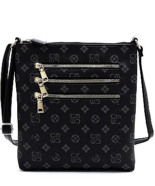 Multi Zip Pocket Monogrammed Whipstitch Cross Body Bag