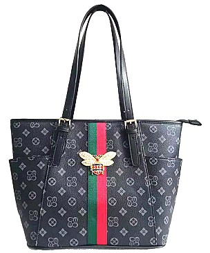 Striped Queen Bee Monogram Tote Bag