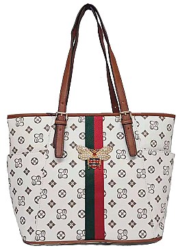 Striped Queen Bee Monogram Tote Bag