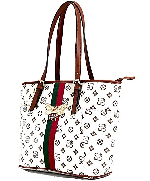 Striped Queen Bee Monogram Tote Bag