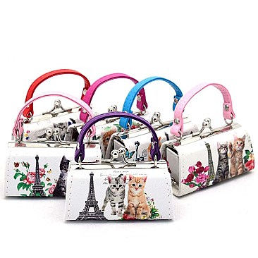 PACK OF (12 PCS) Coin Purse / Lipstick Case CATS IN PARIS PRINT RZ-CT08