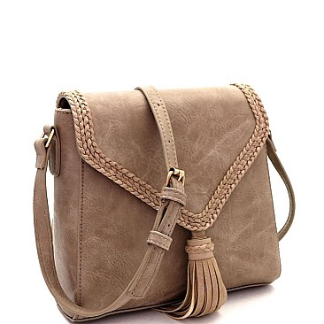 Trendy Tassel Accent Braided Flap Cross Body Shoulder Bag MH-CTCL0015