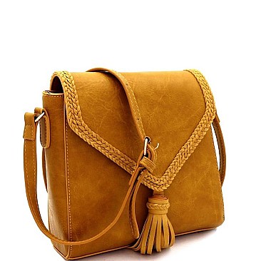 Trendy Tassel Accent Braided Flap Cross Body Shoulder Bag MH-CTCL0015