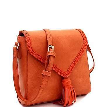 Trendy Tassel Accent Braided Flap Cross Body Shoulder Bag MH-CTCL0015