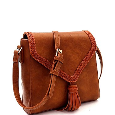 Trendy Tassel Accent Braided Flap Cross Body Shoulder Bag MH-CTCL0015