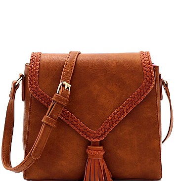 Trendy Tassel Accent Braided Flap Cross Body Shoulder Bag MH-CTCL0015