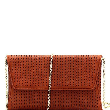 Trendy Perforated Laser-Cut Flap Clutch Shoulder Bag Brown MH-CTCL0017