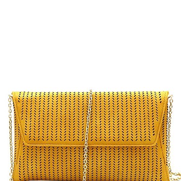 Trendy Perforated Laser-Cut Flap Clutch Shoulder Bag Brown MH-CTCL0017