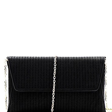 Trendy Perforated Laser-Cut Flap Clutch Shoulder Bag Brown MH-CTCL0017