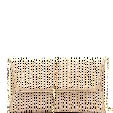 Trendy Perforated Laser-Cut Flap Clutch Shoulder Bag Brown MH-CTCL0017