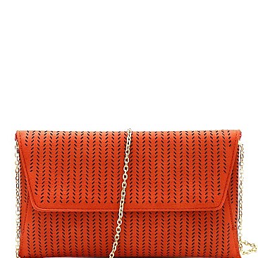 Trendy Perforated Laser-Cut Flap Clutch Shoulder Bag Brown MH-CTCL0017