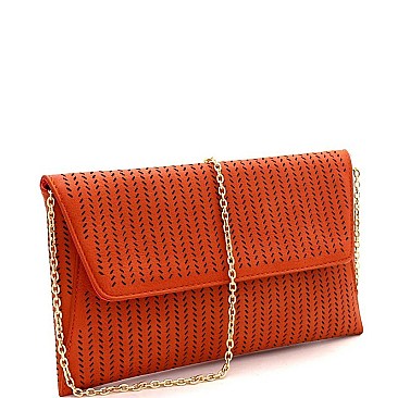 Trendy Perforated Laser-Cut Flap Clutch Shoulder Bag Brown MH-CTCL0017