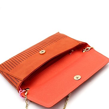 Trendy Perforated Laser-Cut Flap Clutch Shoulder Bag Brown MH-CTCL0017