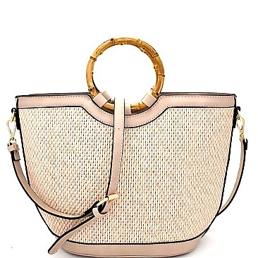 Bamboo Handle Woven Straw 2-Way Satchel MH-CTDX0002