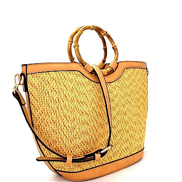 Bamboo Handle Woven Straw 2-Way Satchel MH-CTDX0002