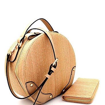 CTF0003-LP Knitted Faux-Straw Round Satchel Wallet SET