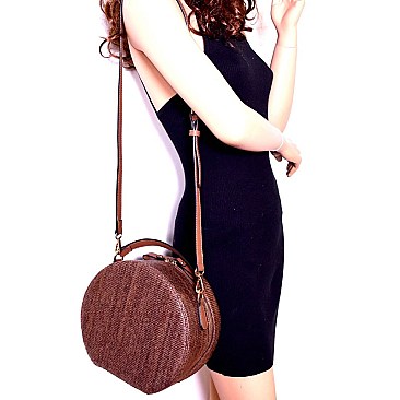 CTF0003-LP Knitted Faux-Straw Round Satchel Wallet SET