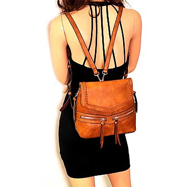 Stylish Braid Accent Convertible Backpack Shoulder Bag MH-CTF0012
