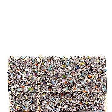 CTHU0007-LP Quality Multi Color Stone Glittery Fold-Over Clutch