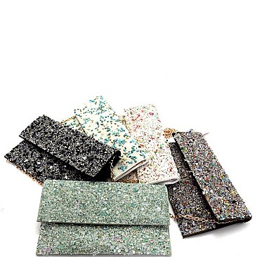 CTHU0007-LP Quality Multi Color Stone Glittery Fold-Over Clutch