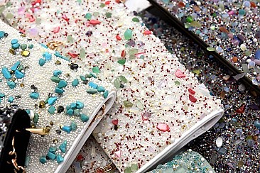 CTHU0007-LP Quality Multi Color Stone Glittery Fold-Over Clutch