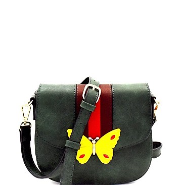 Butterfly Charm Color Block Striped Saddle Cross Body MH-CTJY0031