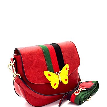 Butterfly Charm Color Block Striped Saddle Cross Body MH-CTJY0031