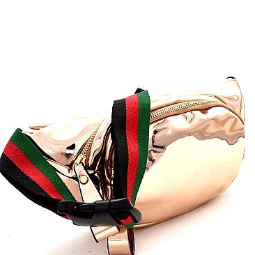 Color Block Striped Strap Metallic Fashion Fanny Pack  MH-CTJY0041