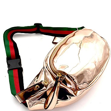 Color Block Striped Strap Metallic Fashion Fanny Pack  MH-CTJY0041