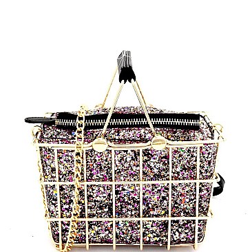 CTL0008-LP Multi-colored Glitter Basket-shaped Unique Frame Satchel