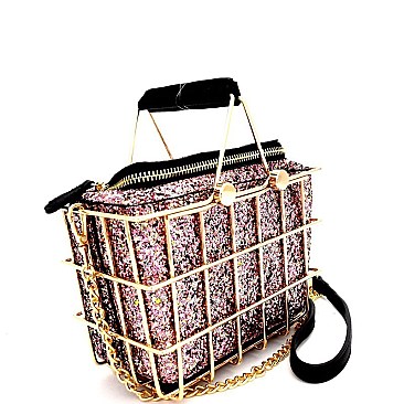 CTL0008-LP Multi-colored Glitter Basket-shaped Unique Frame Satchel