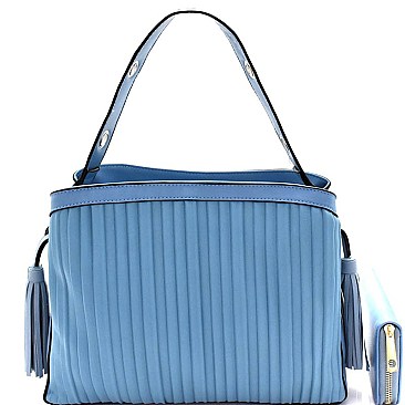 Tassel Accent Vertically Lined Compartment Satchel Wallet SET