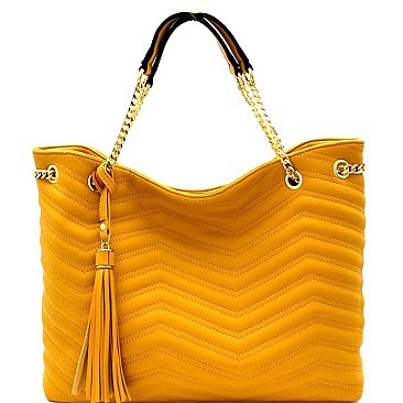 Chevron Quilted Tassel Accent Chain Tote MH-CTL0019