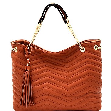 Chevron Quilted Tassel Accent Chain Tote MH-CTL0019