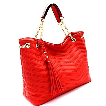 Chevron Quilted Tassel Accent Chain Tote MH-CTL0019