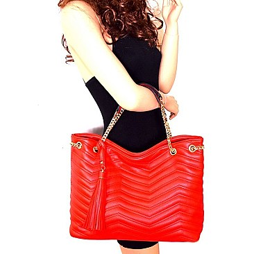 Chevron Quilted Tassel Accent Chain Tote MH-CTL0019